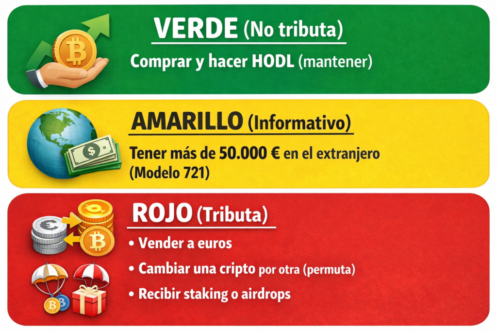 infografia operaciones criptomonedas que tributan en españa 2026