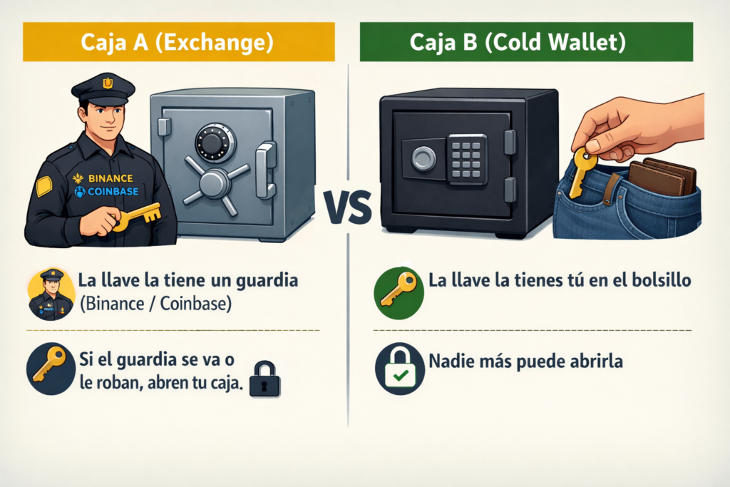 diferencia claves privadas exchange vs cold wallet