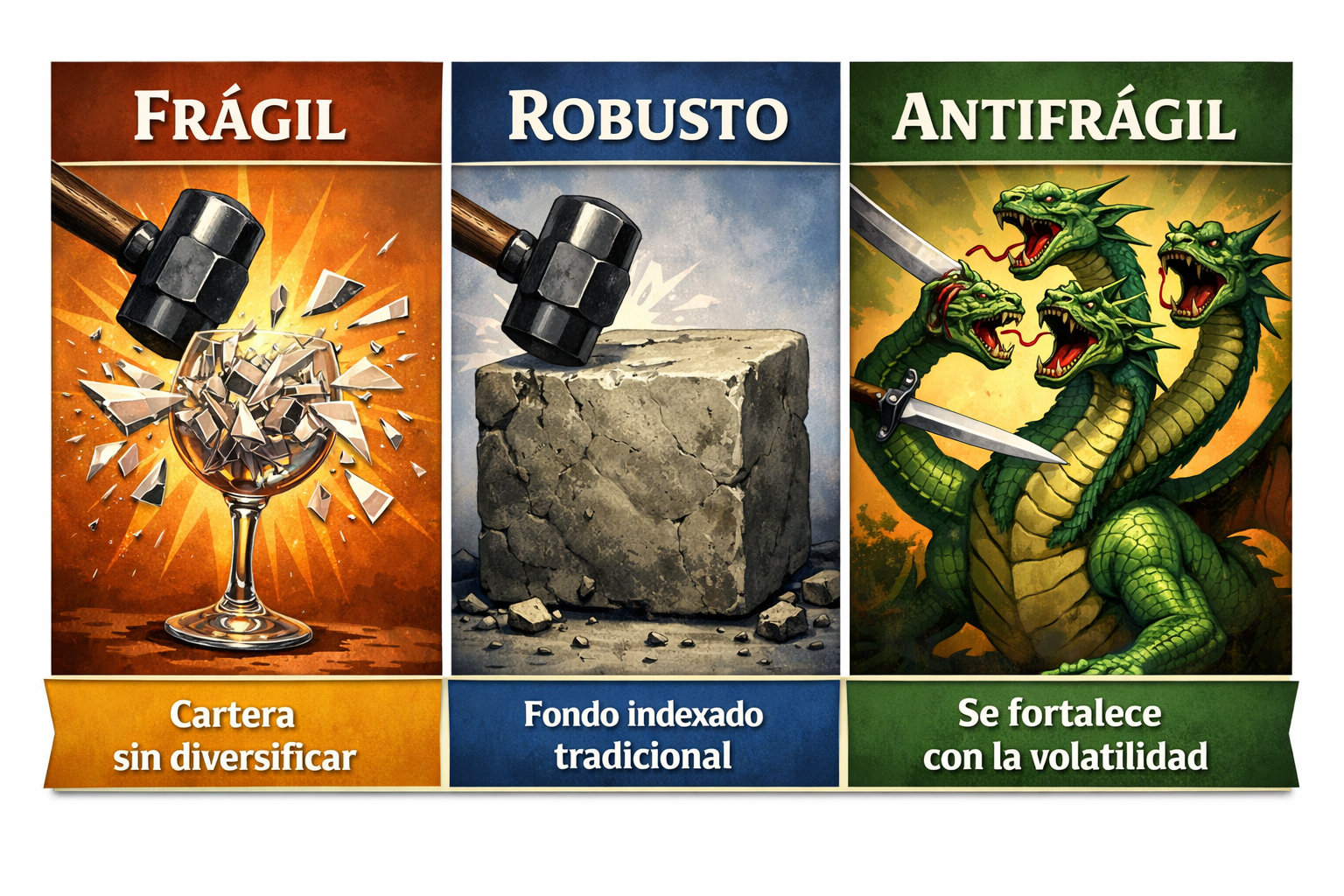 Frágil vs. Robusto vs. Antifrágil.