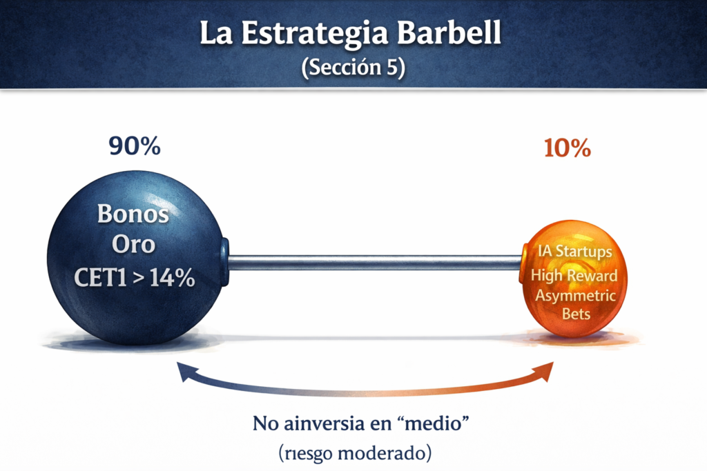 Estrategia Barbell: Protección Total + Crecimiento Explosivo.