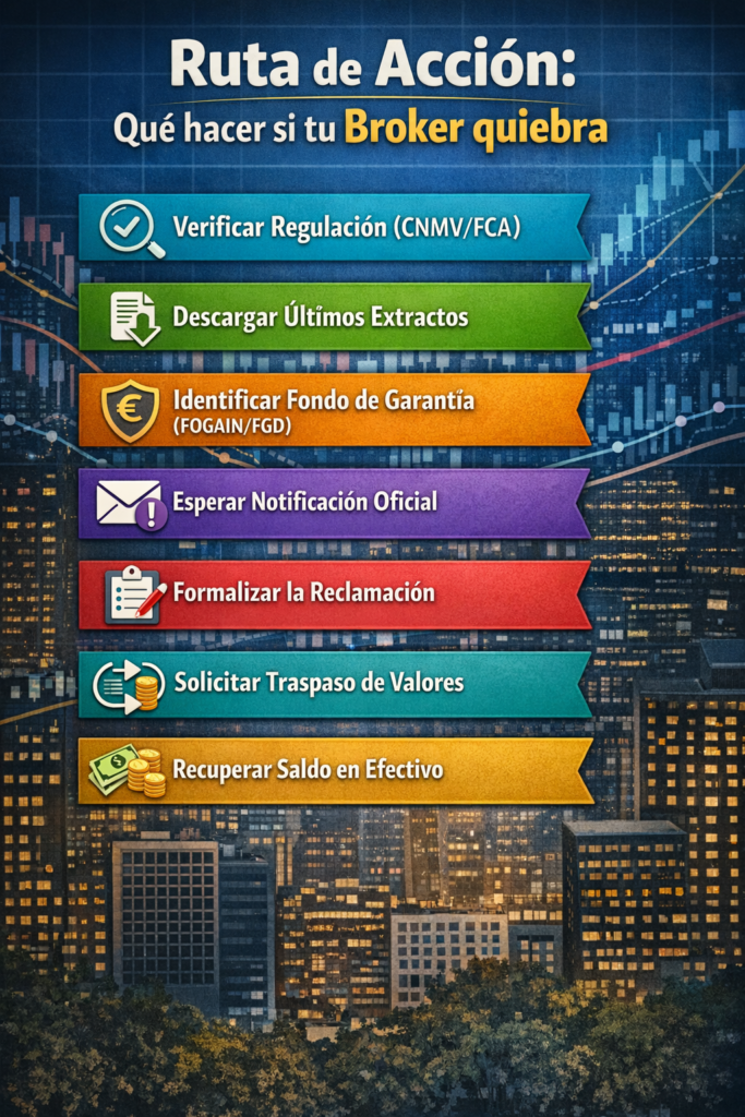 infografia pasos recuperar dinero broker quiebra 2026